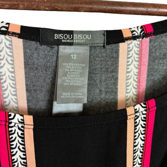 Bisou Bisou Michele Bohbot Pink Black Floral Smocked Waist Dress Women's 12 - Picture 4 of 4